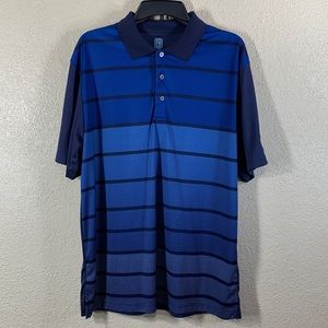 PGA Tour Men's Polo Shirt L Short Sleeve Navy Blue with Stripes Stretchy